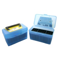 MTM Deluxe Rifle Ammo Boxes with Handle - 50 Round fits 300 RUM 300 Winchester Magnum - Blue