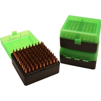 MTM Rifle Ammo Box - 100 Round Flip-Top 22-250 243 308 Winchester 220 Swift - Clear Green