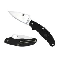 Spyderco UK Penknife Lightweight Black SLIPIT Leaf Shape - Plain Blade