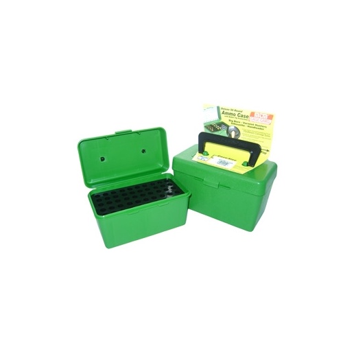 MTM Deluxe Rifle Ammo Boxes with Handle - 50 Round fits 25-06 30-06 270 Win - Green