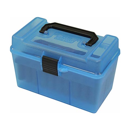 MTM Deluxe Rifle Ammo Boxes with Handle - 50 Round fits 22-250 243 308 - Blue