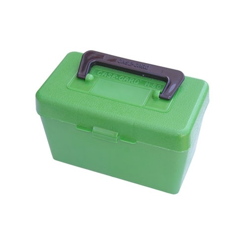 MTM Deluxe Rifle Ammo Boxes with Handle - 50 Round fits 7mm Remington Mag 300 Winchester Mag - Green