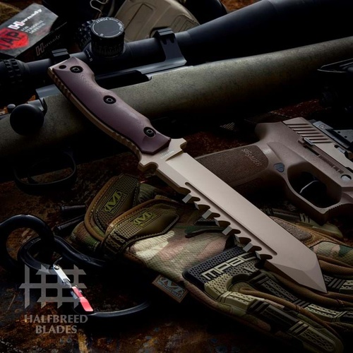 Halfbreed Blades LSK-02 Large Survival Knife - Tanto Point - Dark Earth
