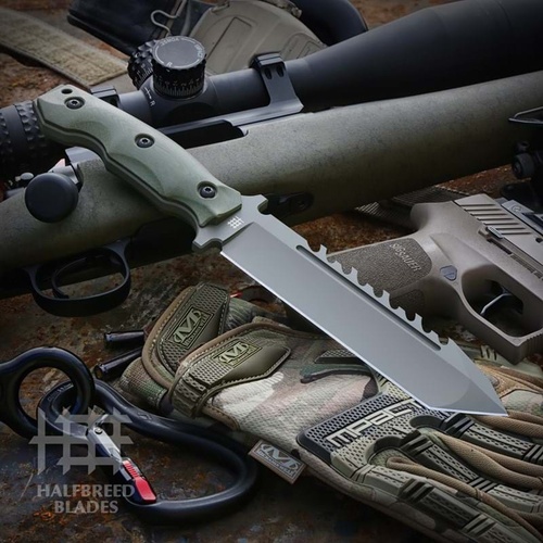 Halfbreed Blades LSK-02 Large Survival Knife - Tanto Point - Ranger Green