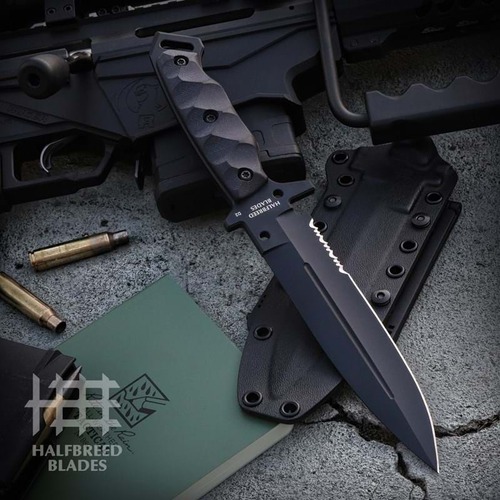 Halfbreed Blades MIK-01PS Medium Infantry Knife - (partially serrated edge) - Black