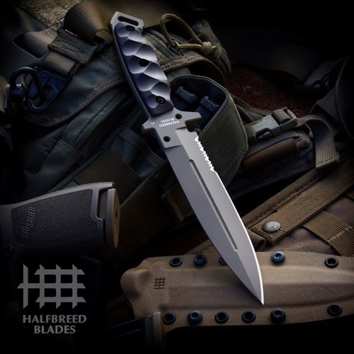 Halfbreed Blades MIK-01PS Medium Infantry Knife - (partially serrated edge) - Dark Earth