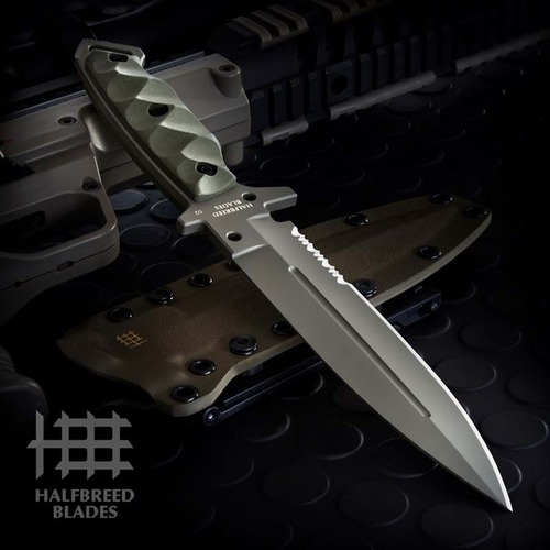 Halfbreed Blades MIK-01PS Medium Infantry Knife - (partially serrated edge) - Ranger Green