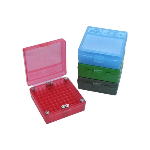 MTM Pistol Ammo Box 100 Round Flip-Top 38 Special 357 Mag - Clear Red