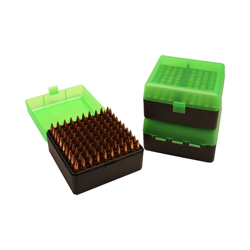 MTM Rifle Ammo Box - 100 Round Flip-Top 22-250 243 308 Winchester 220 Swift - Clear Green