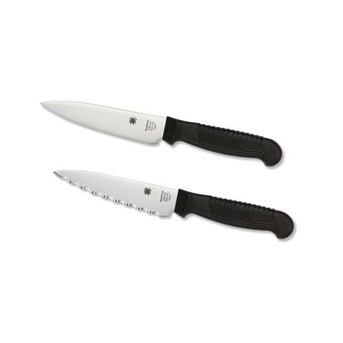 Spyderco Kitchen Parer Knife 4.5"Serrated Blade Black Handle