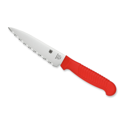 Spyderco Kitchen Parer Knife 4.5"Serr Blade Red Handle